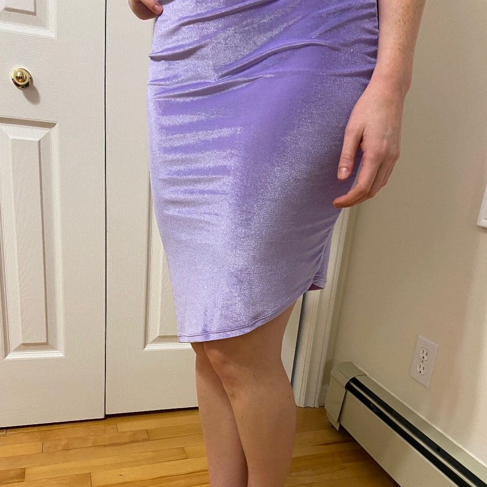 FANTABODY Asymmetrical Velvet Lilac Dress sz Medium - Picture 4 of 11